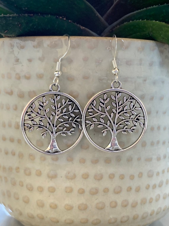 Silver Tree of Life earrings,925 hook earrings