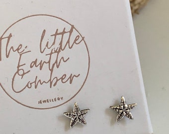 Sterling Silver Starfish Studs: Tiny Star Earrings (7mm)
