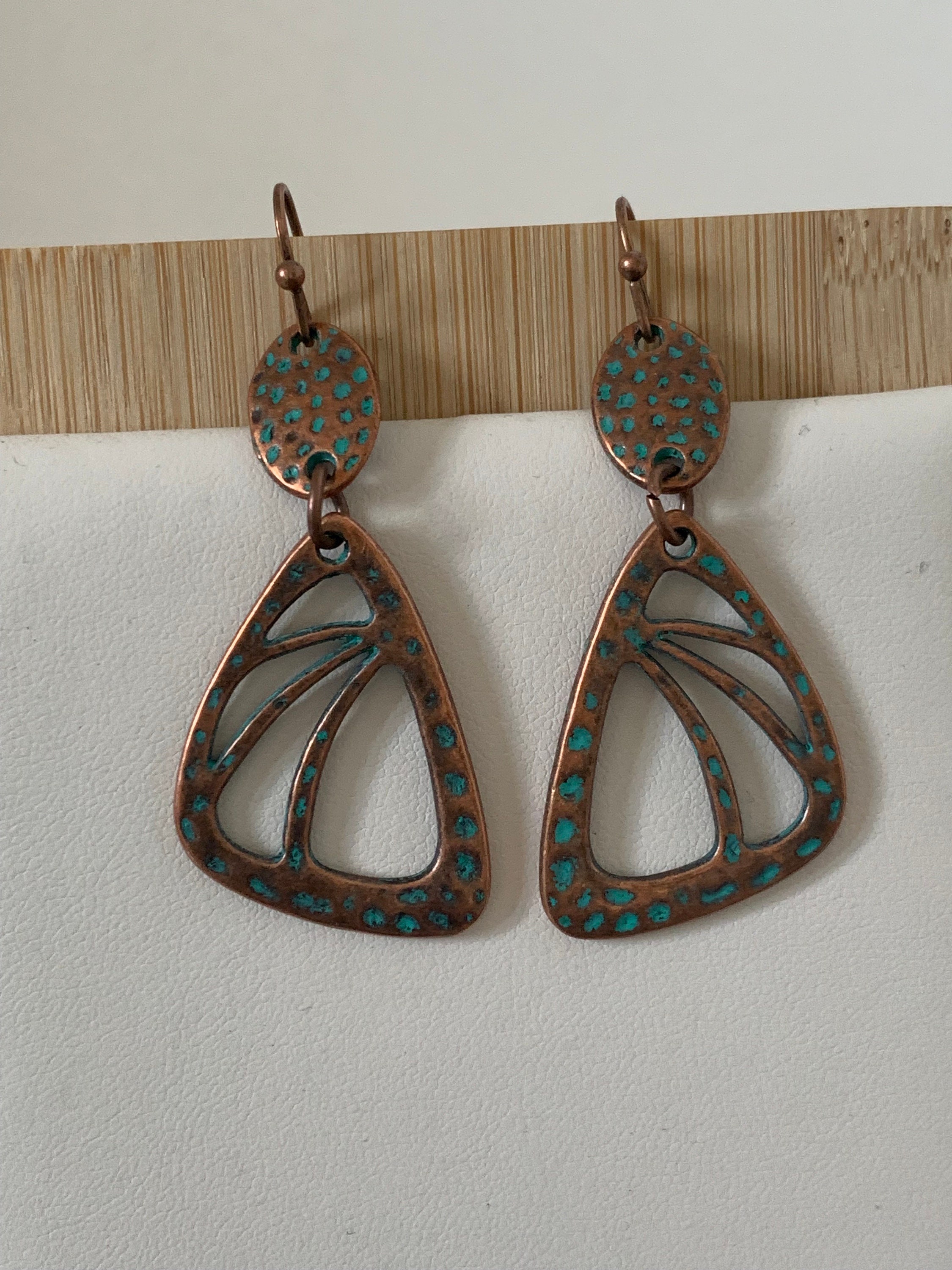 Boucles D'Oreilles Papillon Bronze Perles Cabochon 18x25mm - Neuf Sans Emballage