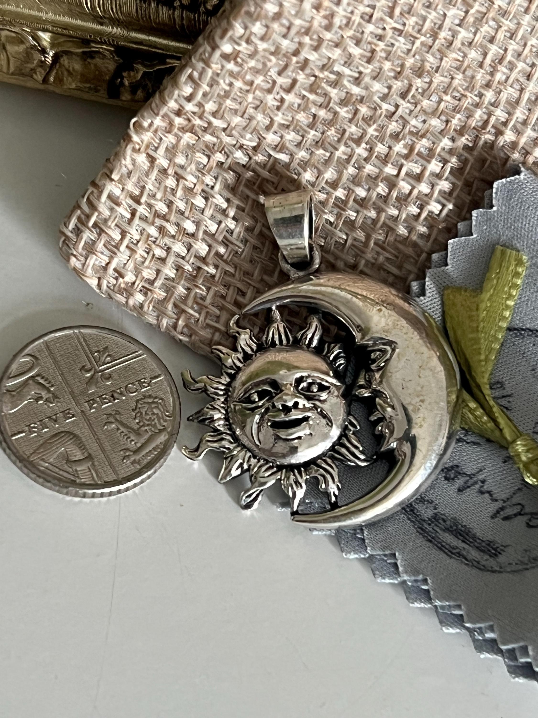 Sterling Silver Moon and Sun Pendant, Oxidized Boho Jewelry - Etsy