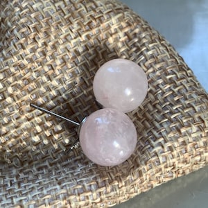 Rose Quartz Stud Earrings: Stainless Steel, 8mm