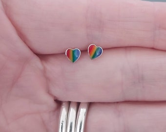 Sterling Silver Rainbow Heart Stud Earrings (4mm)