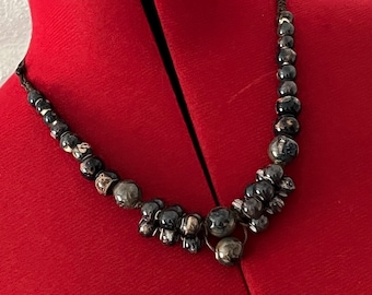 Blue, Brown and Grey Ceramic Beaded Necklace