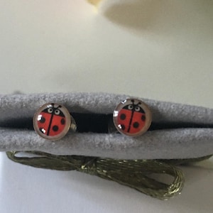 Enamel Ladybird Earrings: 925 Sterling Silver Tiny Studs