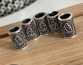 Mens Viking Beard Beads: Stainless Steel Hair Jewelry, Set of 5