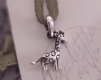 Oxidized Sterling Silver Giraffe Pendant: Animal Jewelry Gift