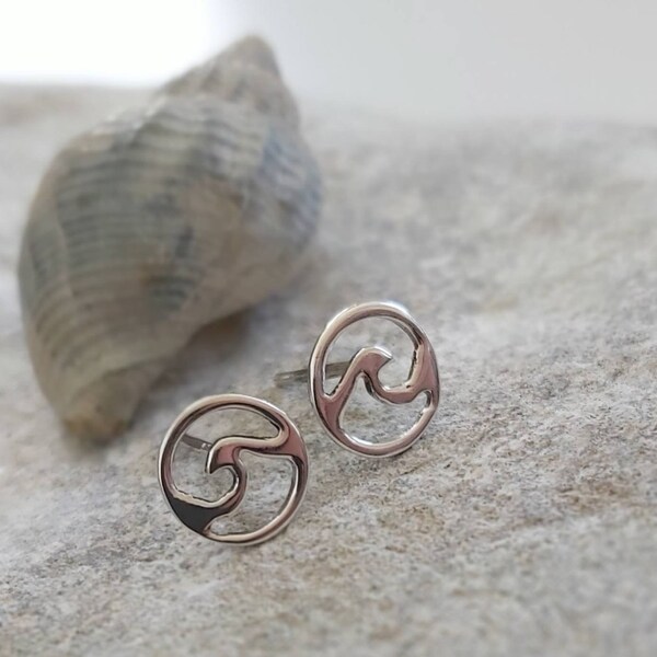 Wave Stud Earrings, Surfer, Sterling Silver wave earrings, Little Studs, Tiny Studs, Stud Earrings, Sterling Silver Earring, Silver Earrings