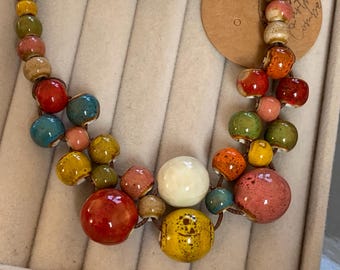 Multicoloured Ceramic Beaded Necklace