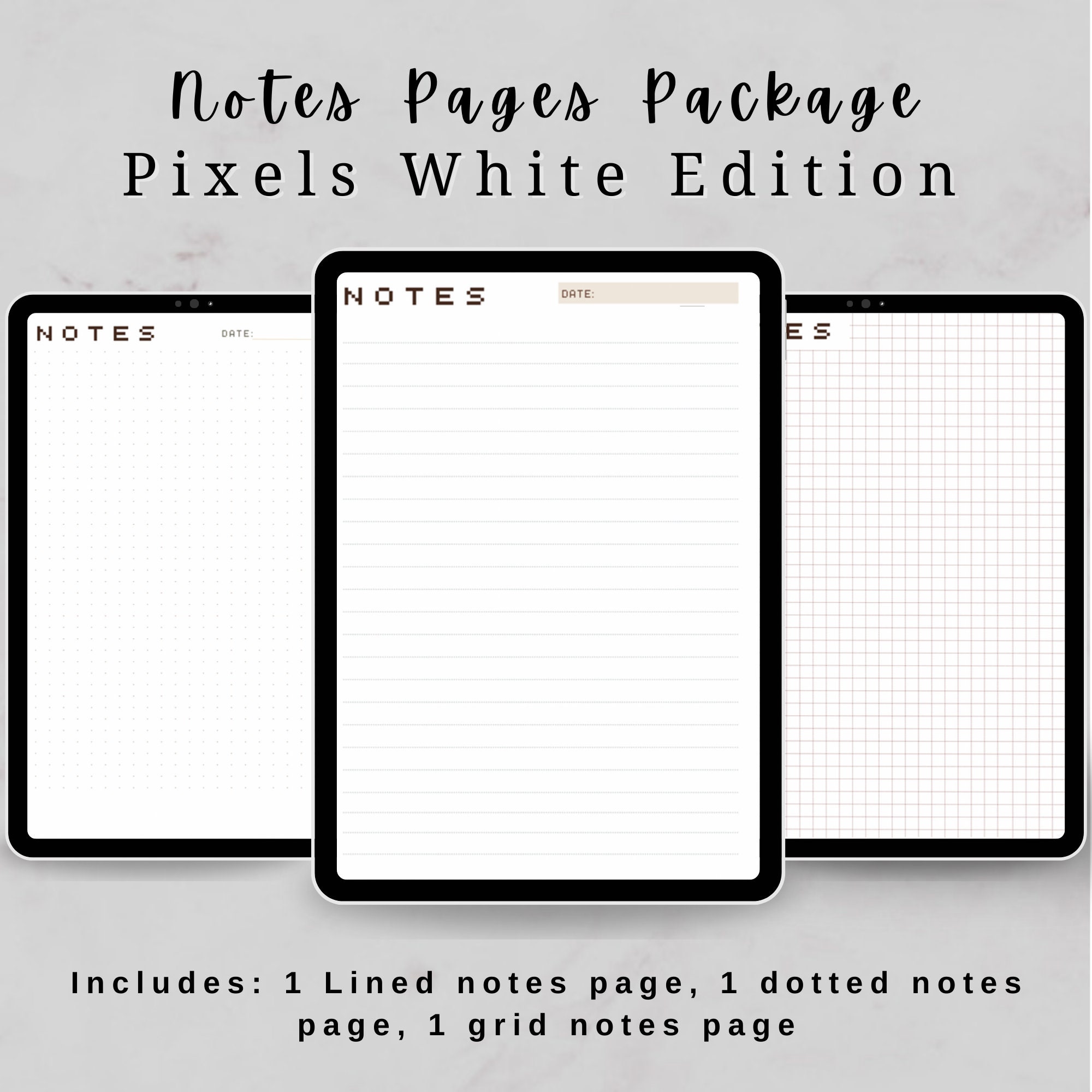Simple Pixel Notes Notes Pages Package, Pixel Themed, White, Digital Planner/notebook Add ...