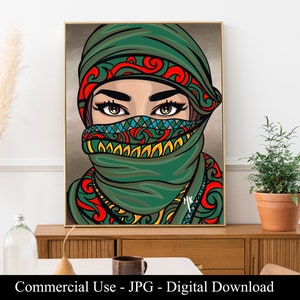 Commercial use | Veiled Woman Design | Digital file | High quality JPG | Instant download digital file | Modern Art