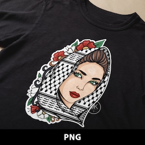 Hermosa mujer con bufanda Kufeya / Diseño PNG / Impresión por sublimación / Diseño de camiseta