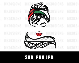 Layered SVG - Haneen - Palestinian Lady with Kufeya cricut designs transparent cut file sublimation design red lips unique trendy design