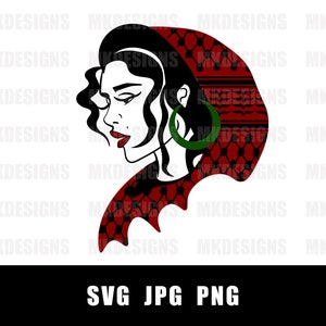 Palestinian Girl with Red Kufeya scarf - SVG for Cricut - Print on t shirts and products - Kufeya Pattern - Palestinian Fashion