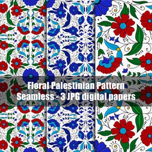 Digital Papers - Palestinian Floral Pattern | Seamless | 3 JPG Digital Papers