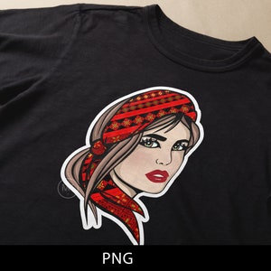 Beautiful Woman with Palestinian Tatreez pattern headband | PNG Design | Sublimation printing | t shirt design