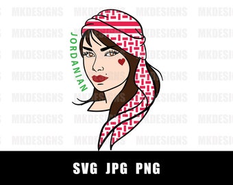 Jordaans meisje met rode Kufeya-sjaal - SVG voor Cricut - Print op T-shirts en producten - hatta-patroon - Jordan