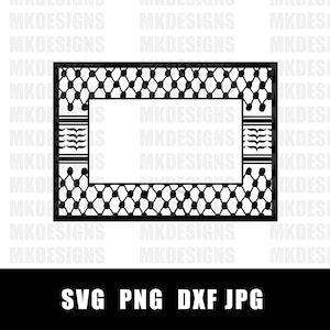 Puede incluir: Marco geométrico en blanco y negro con un patrón repetitivo de círculos y cuadrados. El marco tiene un espacio en blanco en el centro para texto o una imagen.
