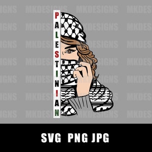 パレスチナ | レイヤード SVG - クフェヤ スカーフを巻いた女性 クリカット デザイン カット ファイル 昇華デザイン パレスチナ人の女の子 ユニークでトレンディなデザイン