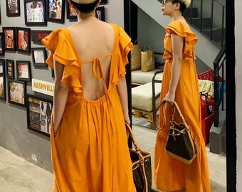 low back linen dress