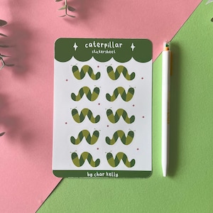 Cute Green Caterpillar Sticker Sheet / Digital Art, Cute, Stickers, Stationary, Stickersheet, Froggie, Illustration, Caterpillar stickers