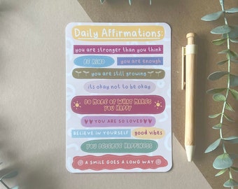 Daily Affirmations Illustration Sticker Sheet / Digital Art, Cute, Stickers, Stationary, Stickersheet, Daily affirmations, Positive print