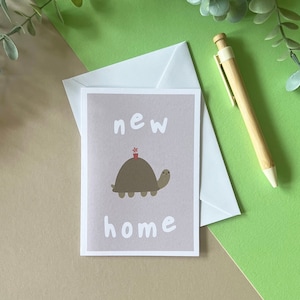 Cute Green Tortoise New Home Greeting Card / Greetings Card A6 - Handgezeichnete Illustration, niedlich, Schildkröte, New home, Grußkarte