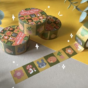 Cute Anime Characters Retro Checked 20mm Washi Tape / Digital Art, Cute, Stationary, Retro, Cute anime, Movie, Totoro, Washi Tape