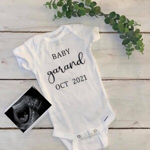 Custom Baby Pregnancy Announcement Gerber Onesie Bodysuit ~ Personalize last name and expected due date ~ Shower gift, Unisex, Baby Clothes