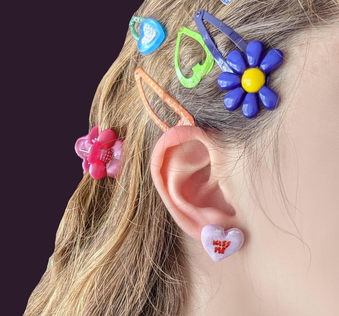 Candy Heart Earrings stud valentine sweet hearts rainbow Etsy.de