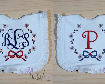 Girl Patriotic Personalized Monogrammed Embroidered Baby Bib/4th of July Bib/Americana Baby Bib