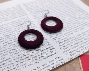 Chunky hoop earrings purple velvet hoop retro jewellery statement earrings birthday present for her