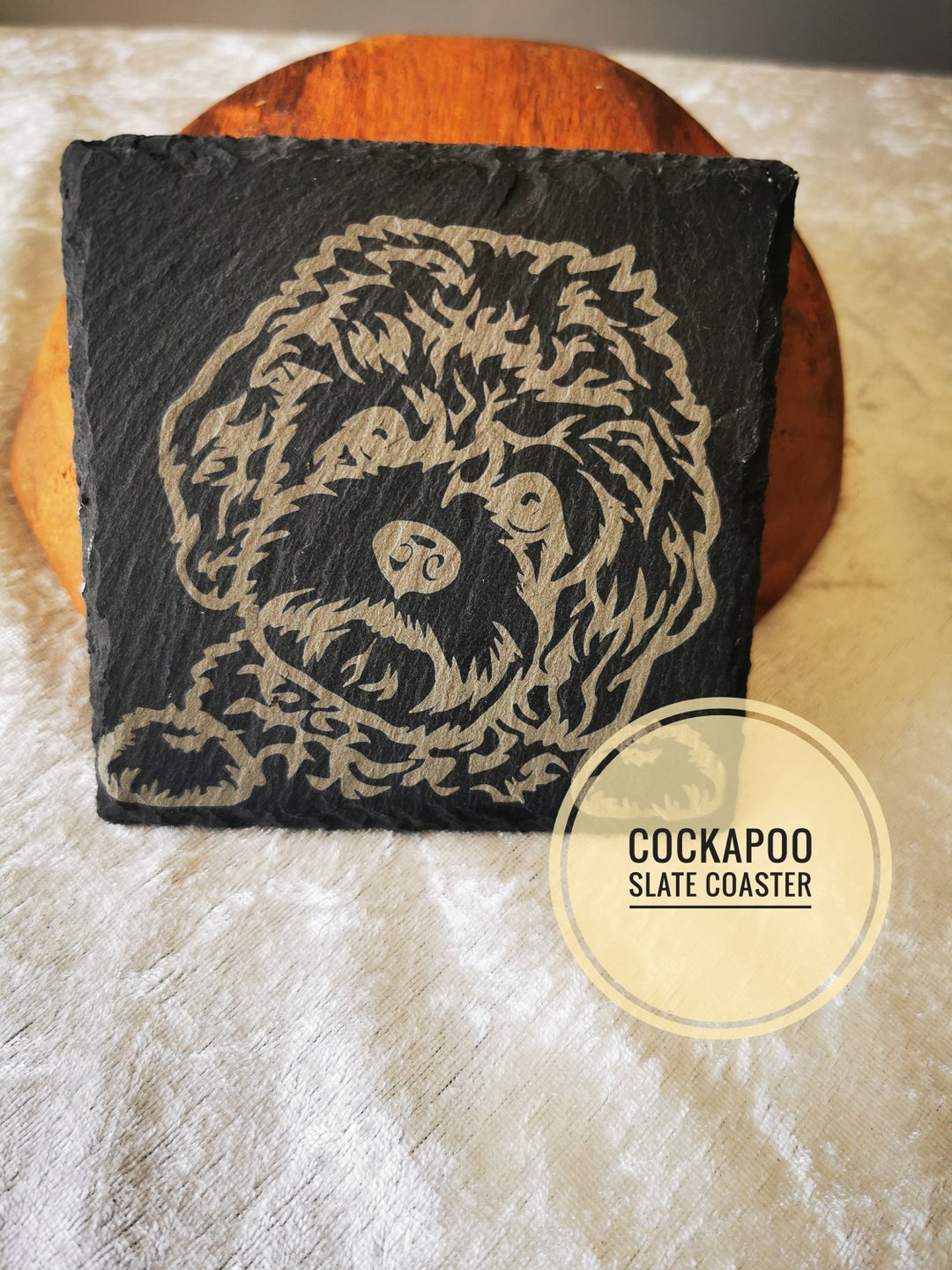 Cockapoo Engrave Cute Cockapoo Laser Engraved Slate Coaster, Personal Dog Thank You ...