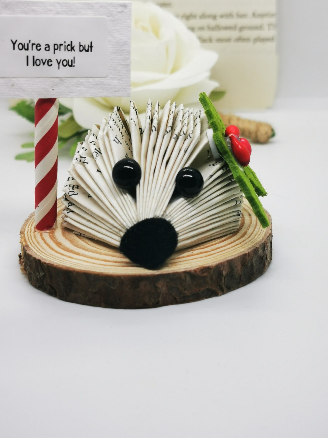 Small Hedgehog on Log, Rude Novelty Diorama Scenes, Unique Book Art