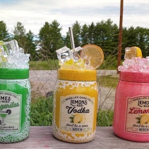 Lemonade Mason Jar Style/ Summer Mason jar Style/ Custom Tumbler/ Ice Topper/ Tumbler Epoxy/ Summer Travel mug