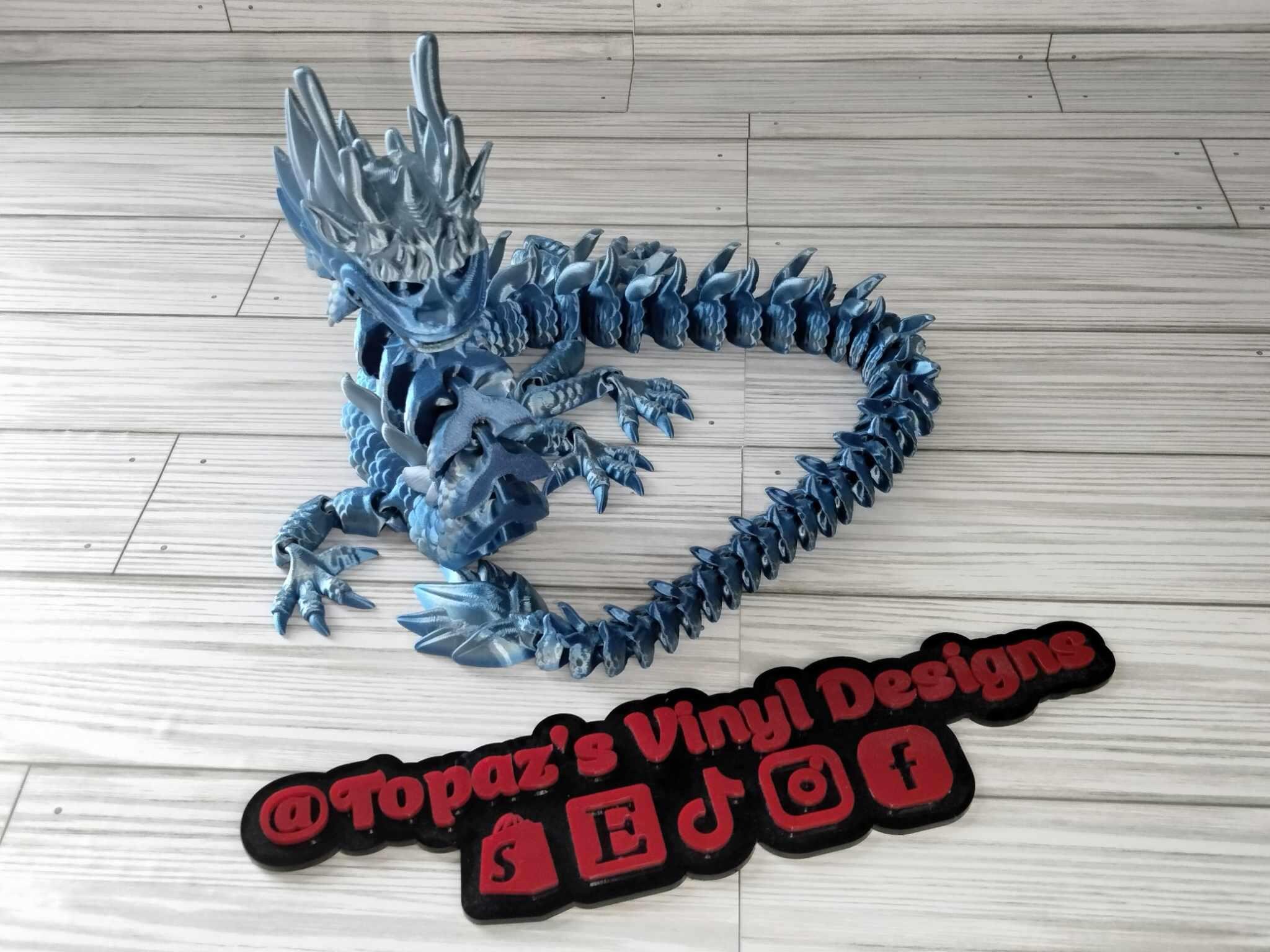 3D Printed Articulated Imperial Dragon | Blue Silver Flexi Fidget Toy ...