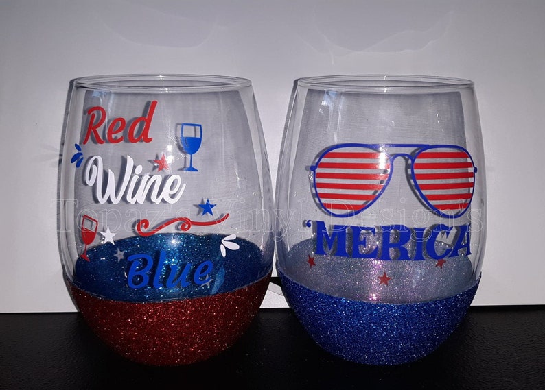 Red white and blue wine glass 4th of July Patriotic Etsy