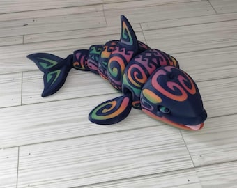 3D Printed Tattooed Orca Flexi | Articulated Desk Buddy | Ocean Lover Gift | Shelf Decor