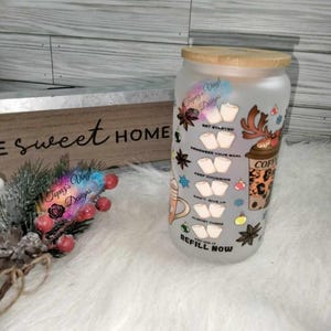 Latte Coffee Marshmallow / Glass Tumbler With Straw And Lid/ Iced Coffee Glass Cup With Lid And Straw, Glass cup