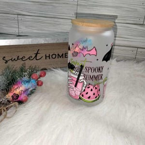Sweet Spook Summer/ Glass Tumbler With Straw And Lid/ Iced Coffee Glass Cup With Lid And Straw/ Glass cup/ Spook Glass Can