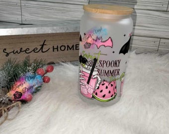 Sweet Spook Summer Glass Tumbler with Straw & Bamboo Lid
