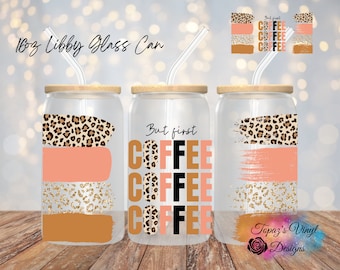 16oz Coffee Libby Glass Can with Bamboo Lid & Straw