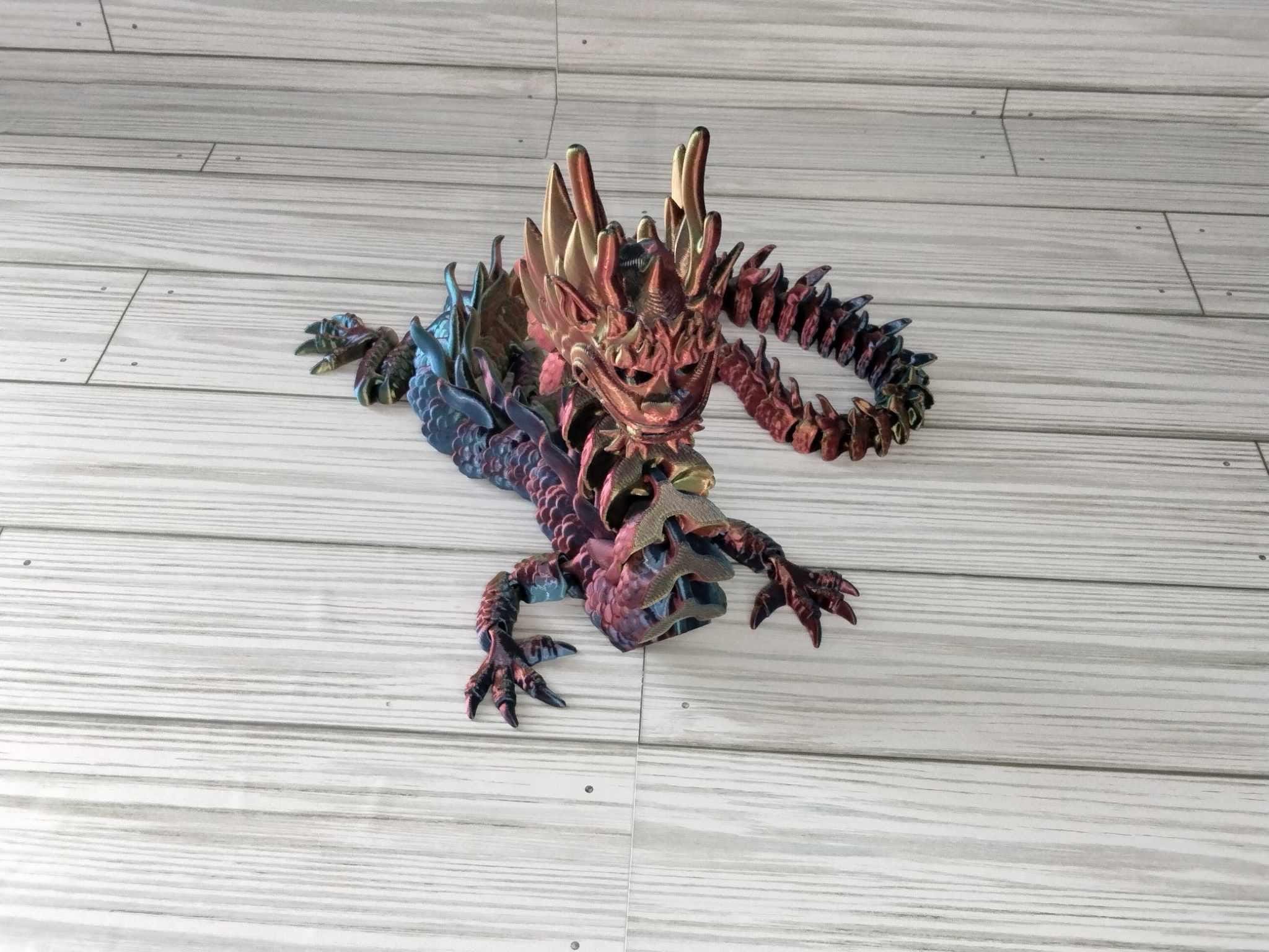 3D Printed Articulated Imperial Dragon | Blue Silver Flexi Fidget Toy ...