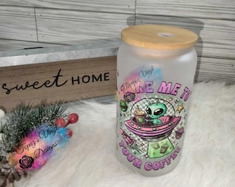 Alien Coffee Glass Tumbler With Lid and Straw