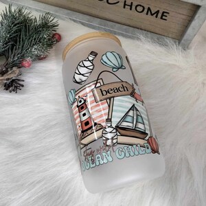 Stay wild Ocean Sea Glass Can /Glass Tumbler With Straw And Lid/ Iced Coffee Glass Cup With Lid And Straw, Glass cup/ Summer Glass Can