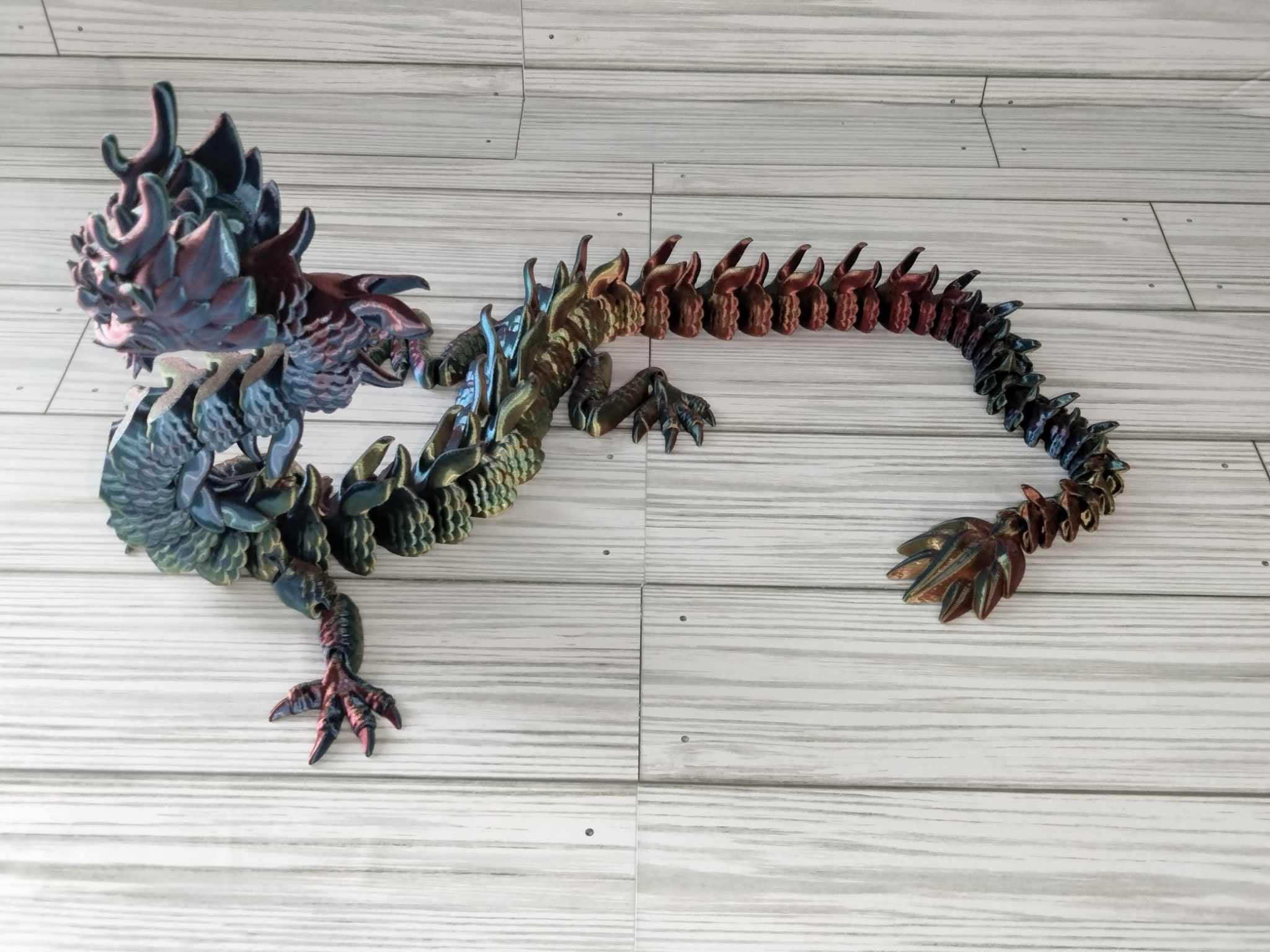3D Printed Articulated Imperial Dragon | Blue Silver Flexi Fidget Toy ...
