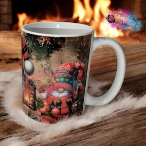Christmas Gnome Mug/ Cute Gnome/Sublimation/ Christmas Lights Mug/ ceramic coffee mug/ RTS/15oz