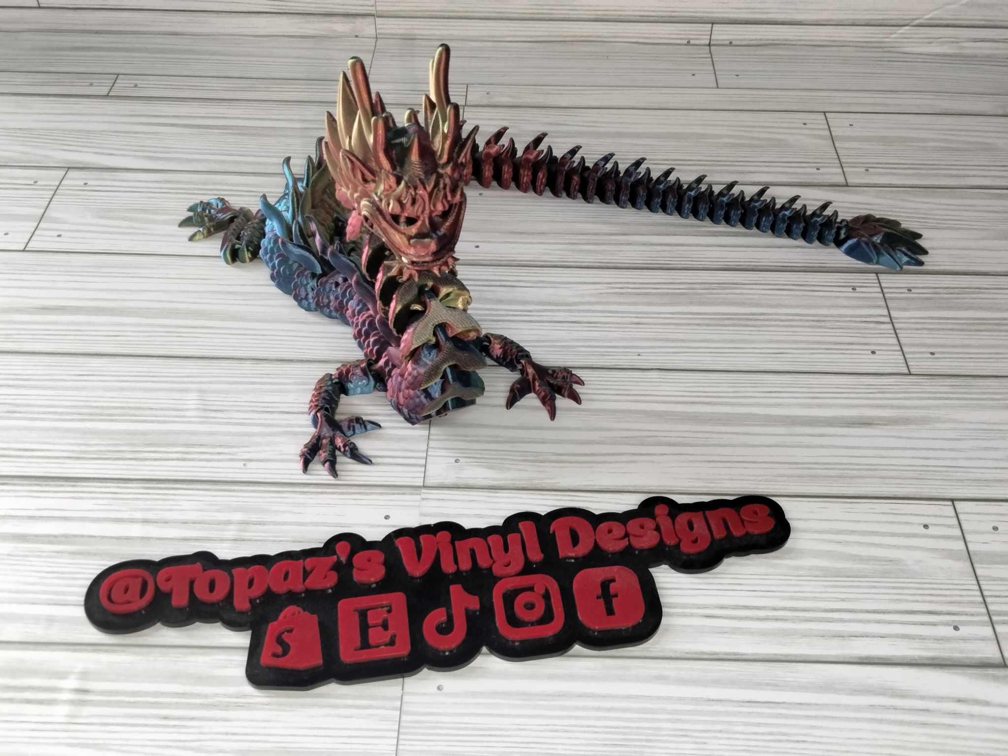 3D Printed Articulated Imperial Dragon | Blue Silver Flexi Fidget Toy ...