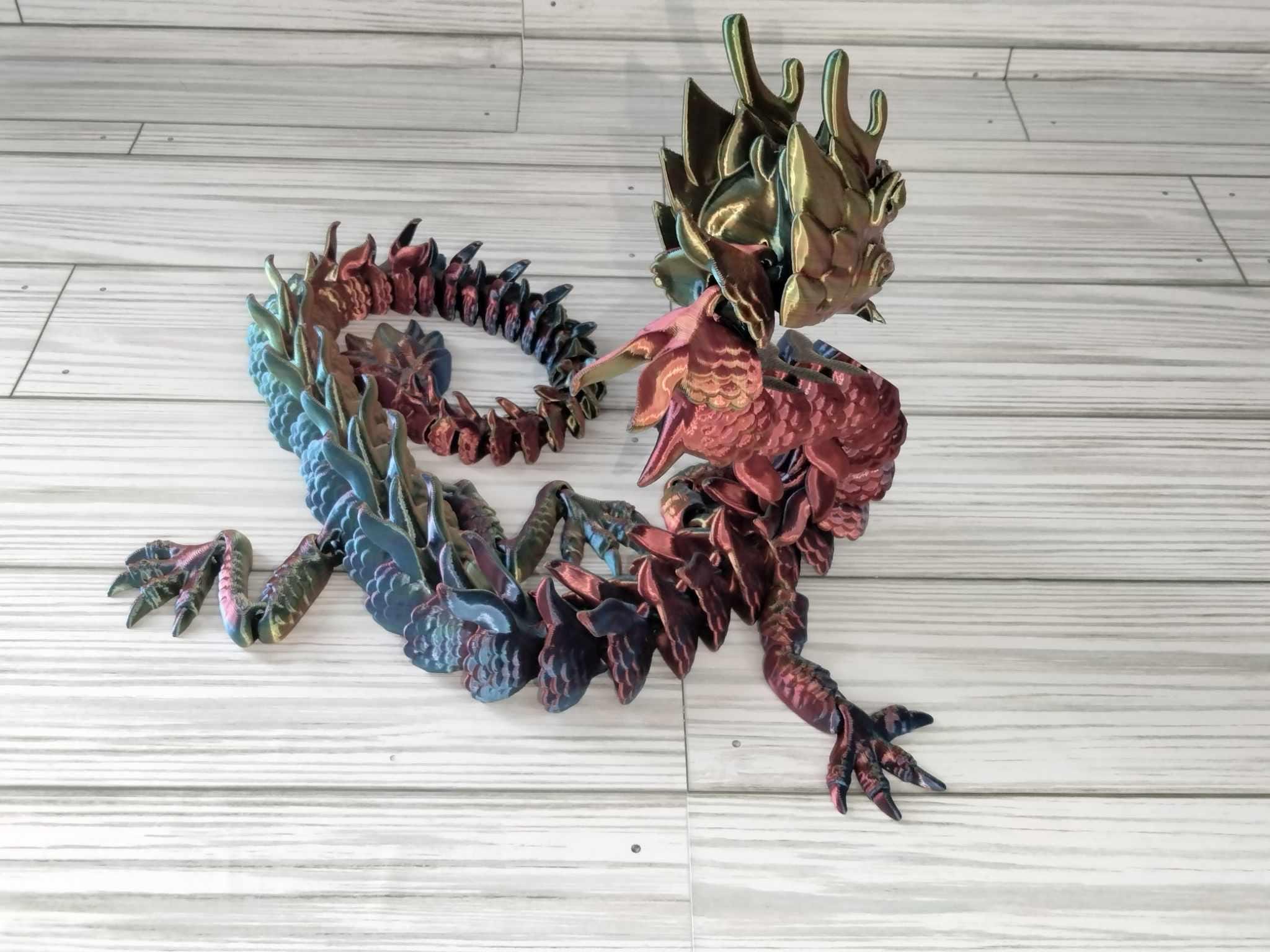 3D Printed Articulated Imperial Dragon | Blue Silver Flexi Fidget Toy ...