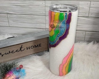 Rainbow Geode Glitter Tumbler | Epoxy Stainless Steel Tumbler