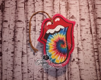 Tie Dyed Tongue Car Air Freshener, Handmade Scented Freshie